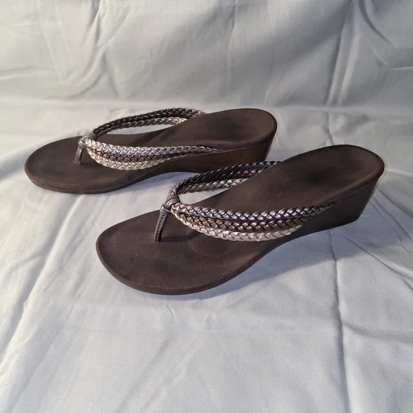 Vionic Women's Braided Thong Sandals in Metallic Silver - Picture 1 of 6